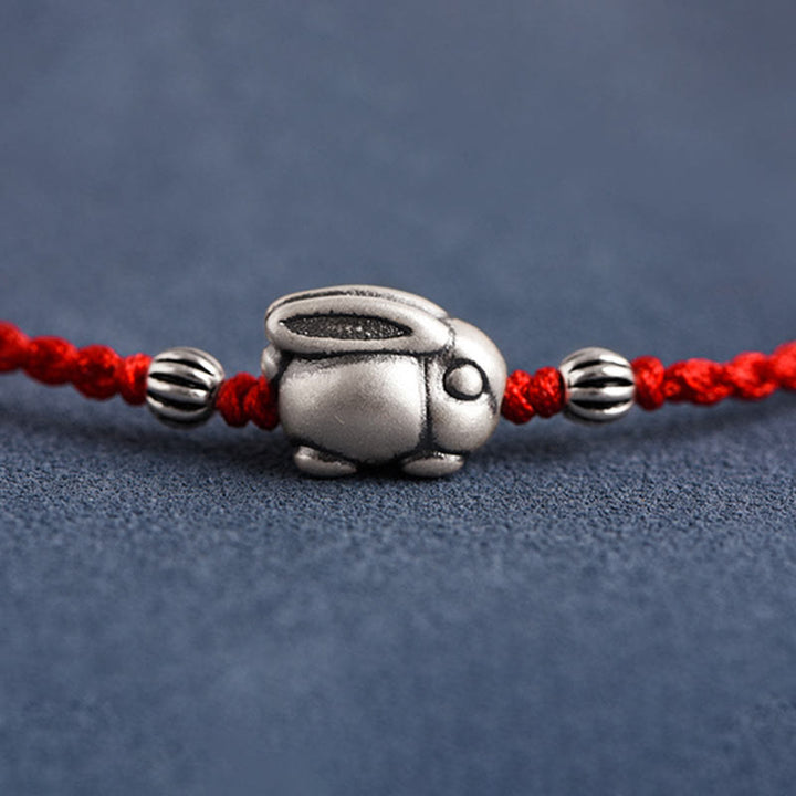 Buddha Stonesハンドメイド999スターリングシルバーウサギ幸運ロープブレスレットアンクレット