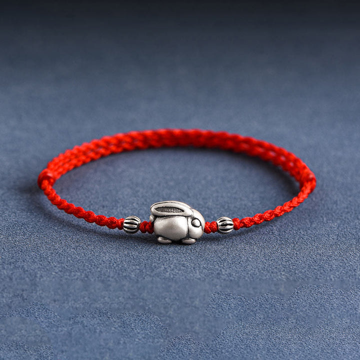 Buddha Stonesハンドメイド999スターリングシルバーウサギ幸運ロープブレスレットアンクレット