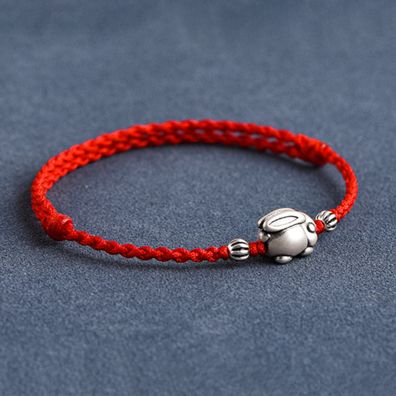 Buddha Stonesハンドメイド999スターリングシルバーウサギ幸運ロープブレスレットアンクレット - image 4