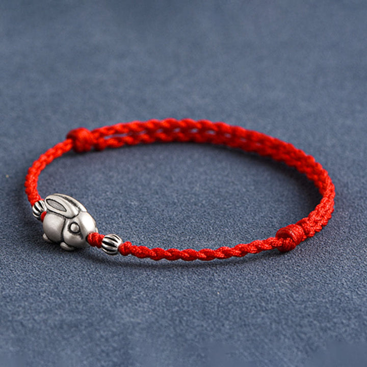Buddha Stonesハンドメイド999スターリングシルバーウサギ幸運ロープブレスレットアンクレット