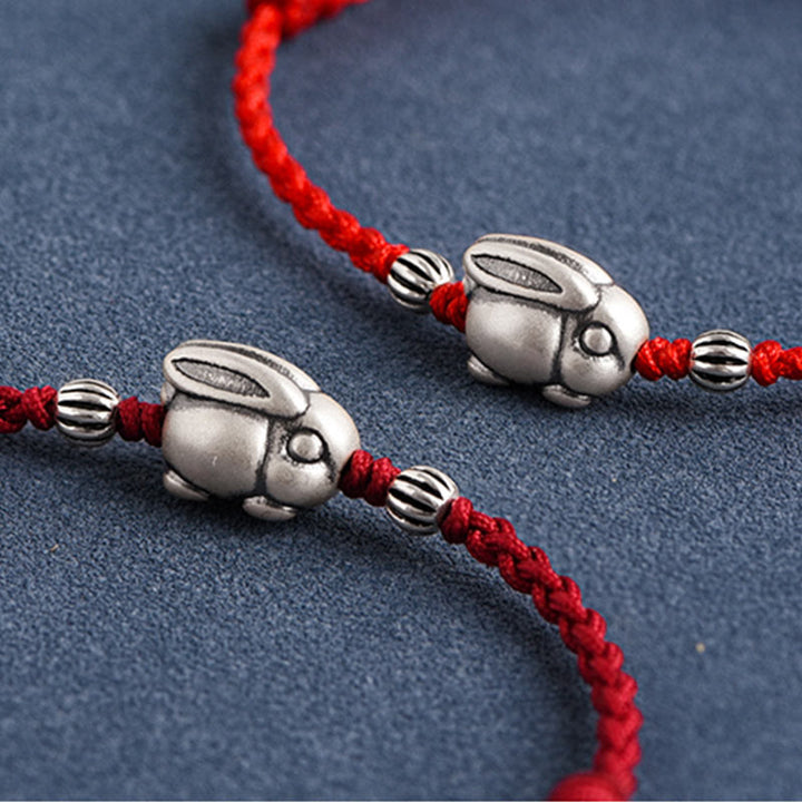 Buddha Stonesハンドメイド999スターリングシルバーウサギ幸運ロープブレスレットアンクレット