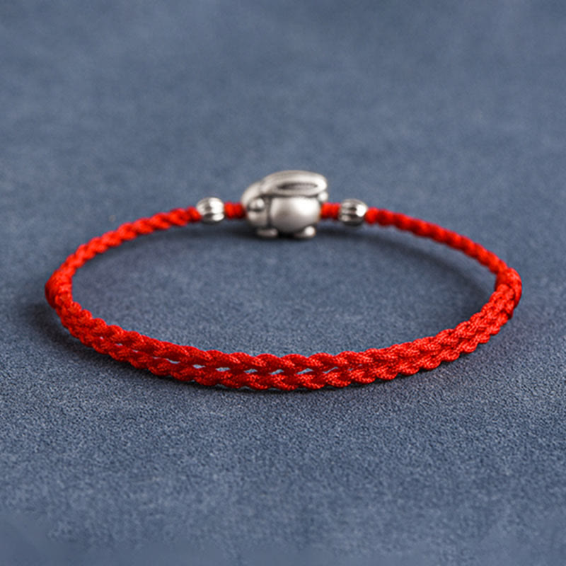 Buddha Stonesハンドメイド999スターリングシルバーウサギ幸運ロープブレスレットアンクレット