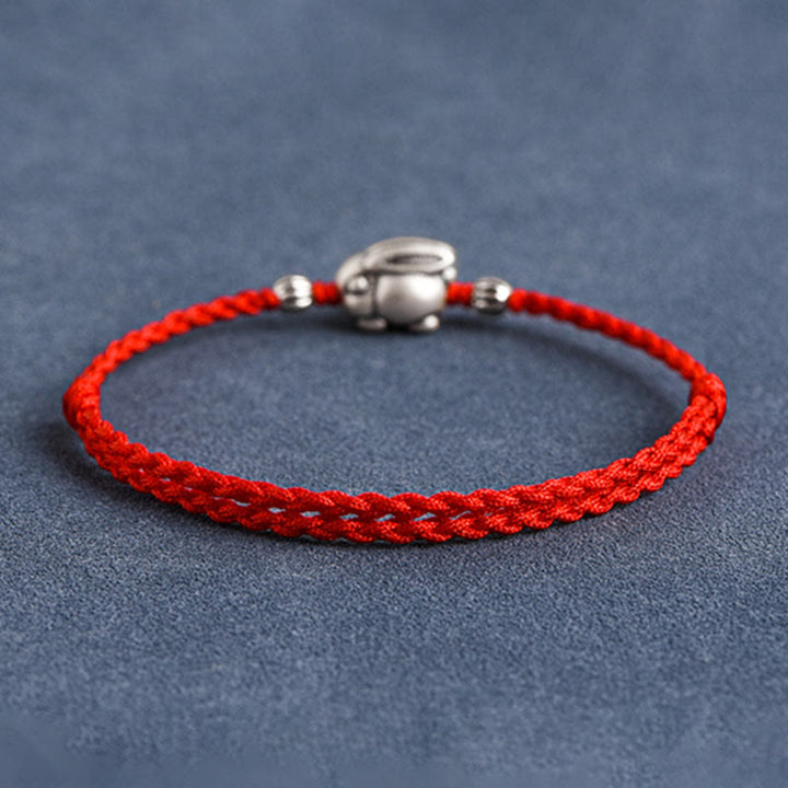 Buddha Stonesハンドメイド999スターリングシルバーウサギ幸運ロープブレスレットアンクレット