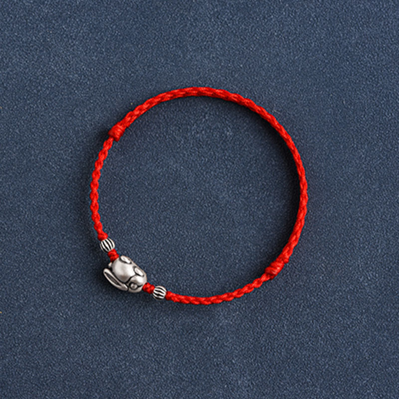 Buddha Stonesハンドメイド999スターリングシルバーウサギ幸運ロープブレスレットアンクレット