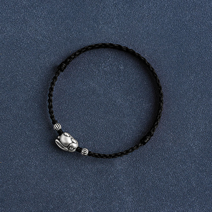 Buddha Stonesハンドメイド999スターリングシルバーウサギ幸運ロープブレスレットアンクレット