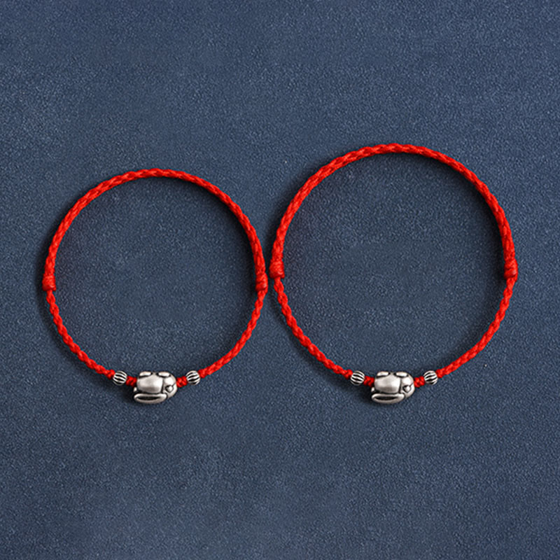 Buddha Stonesハンドメイド999スターリングシルバーウサギ幸運ロープブレスレットアンクレット