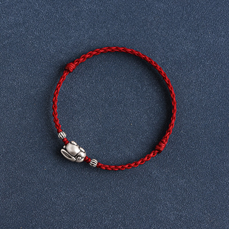 Buddha Stonesハンドメイド999スターリングシルバーウサギ幸運ロープブレスレットアンクレット