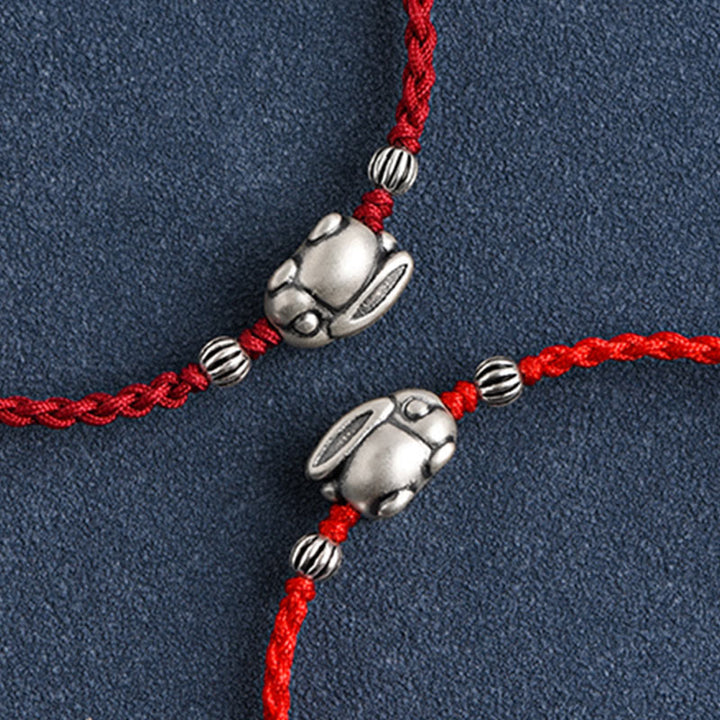 Buddha Stonesハンドメイド999スターリングシルバーウサギ幸運ロープブレスレットアンクレット
