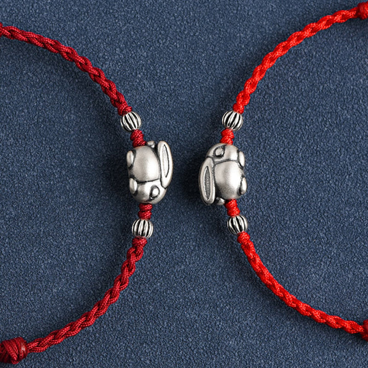 Buddha Stonesハンドメイド999スターリングシルバーウサギ幸運ロープブレスレットアンクレット