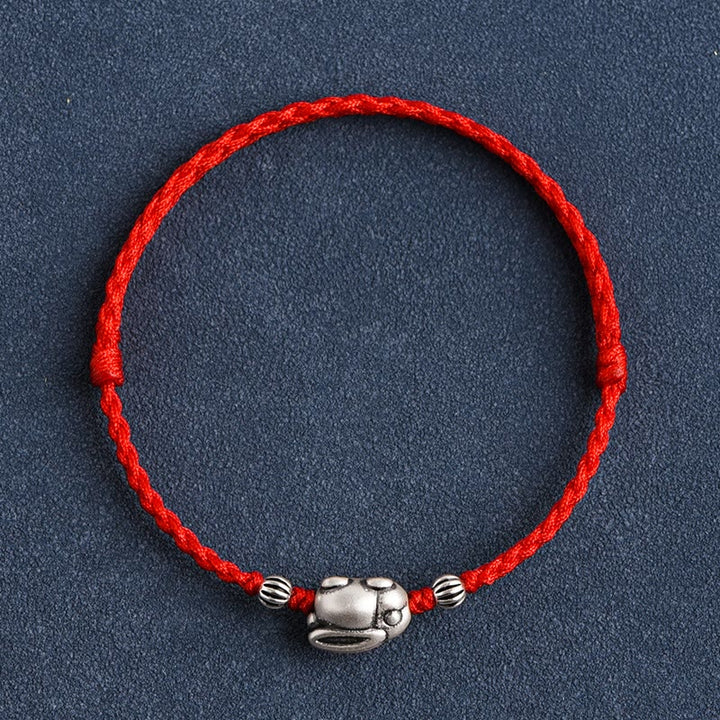 Buddha Stonesハンドメイド999スターリングシルバーウサギ幸運ロープブレスレットアンクレット