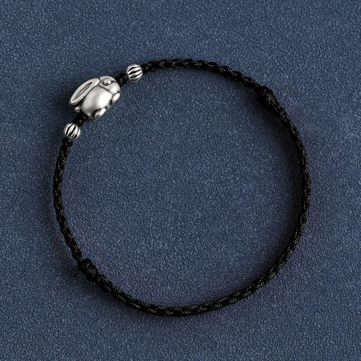 Buddha Stonesハンドメイド999スターリングシルバーウサギ幸運ロープブレスレットアンクレット