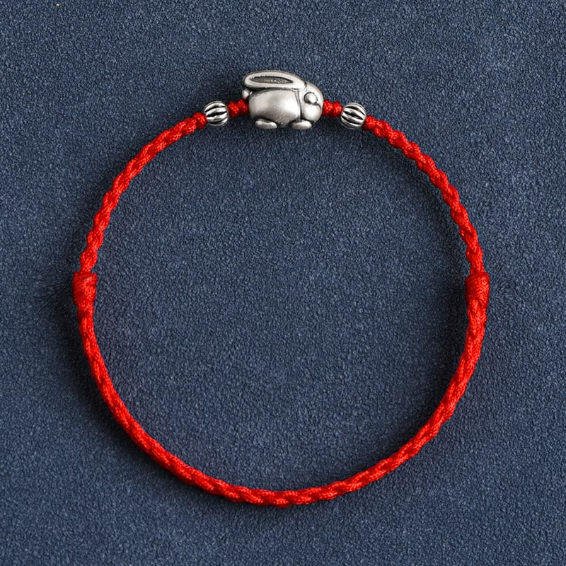 Buddha Stonesハンドメイド999スターリングシルバーウサギ幸運ロープブレスレットアンクレット