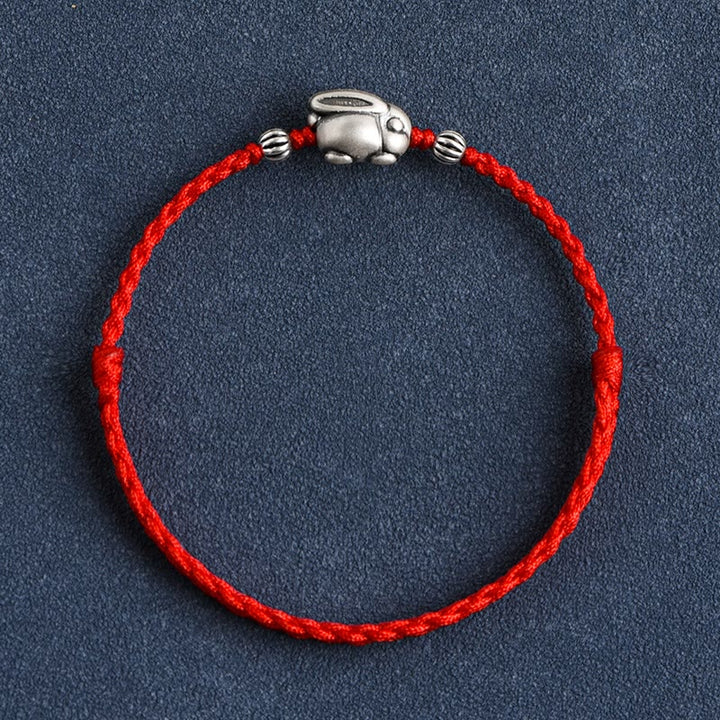 Buddha Stonesハンドメイド999スターリングシルバーウサギ幸運ロープブレスレットアンクレット
