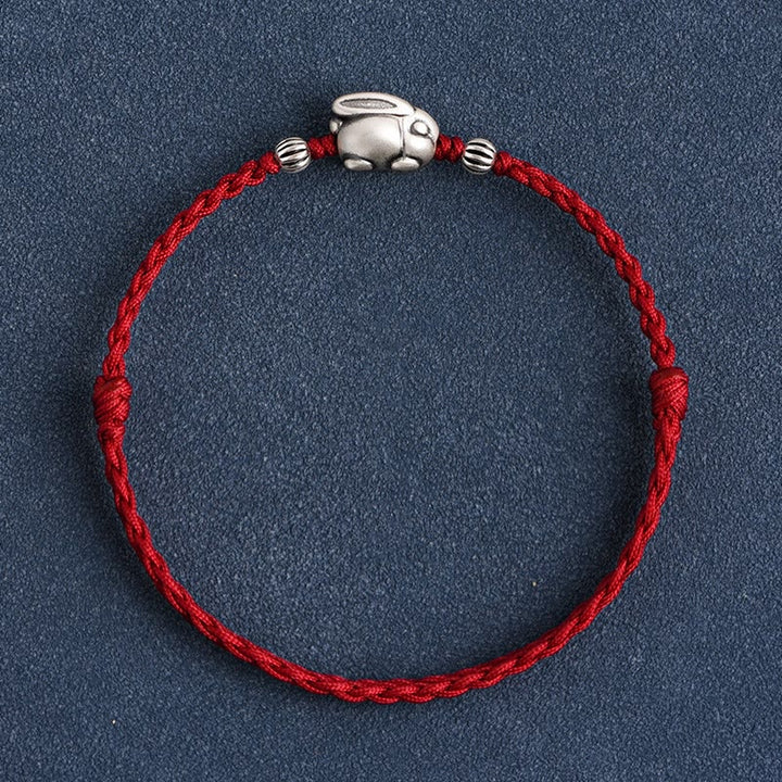 Buddha Stonesハンドメイド999スターリングシルバーウサギ幸運ロープブレスレットアンクレット