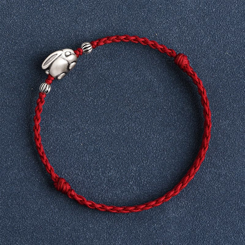 Buddha Stonesハンドメイド999スターリングシルバーウサギ幸運ロープブレスレットアンクレット