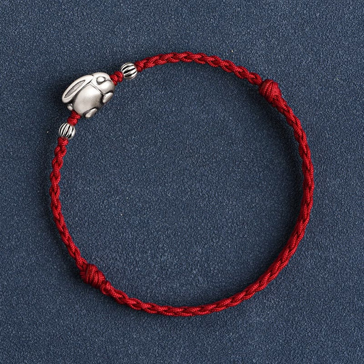 Buddha Stonesハンドメイド999スターリングシルバーウサギ幸運ロープブレスレットアンクレット
