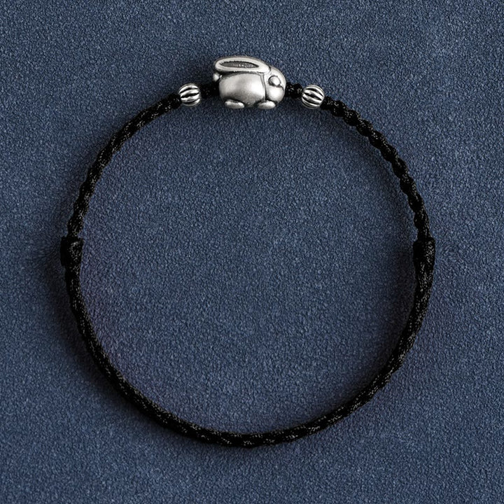 Buddha Stonesハンドメイド999スターリングシルバーウサギ幸運ロープブレスレットアンクレット - 大きなウサギのアンクレット（周囲18～30cm） - 黒 - image 22