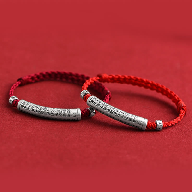 Buddha Stonesハンドメイド 999 スターリングシルバーOm Mani Padme Hum般若心経 彫刻 幸運 ロープ ブレスレット アンクレット