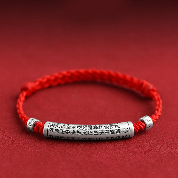 Buddha Stonesハンドメイド 999 スターリングシルバーOm Mani Padme Hum般若心経 彫刻 幸運 ロープ ブレスレット アンクレット