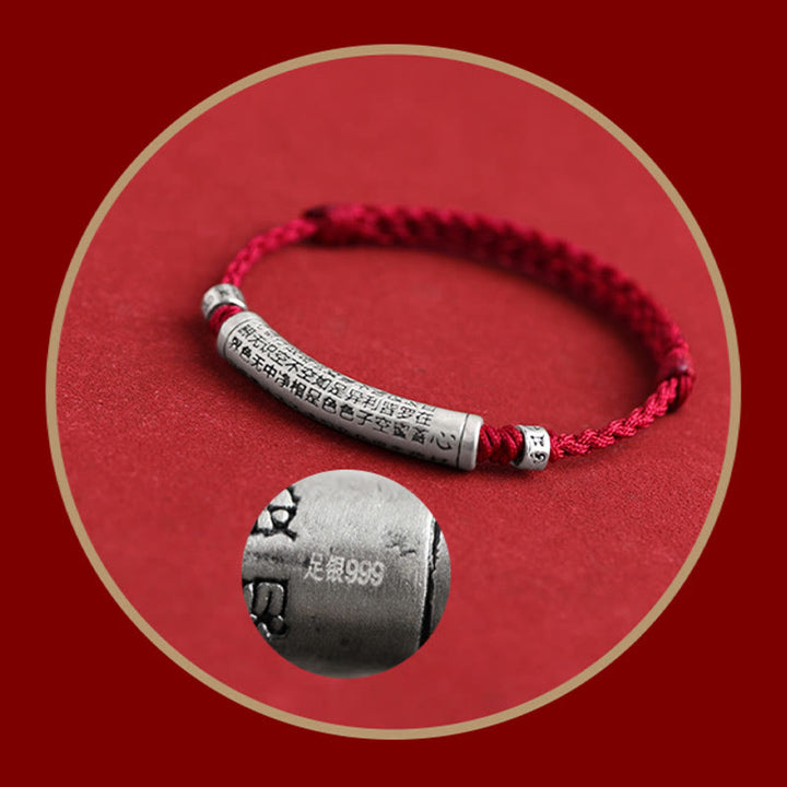 Buddha Stonesハンドメイド 999 スターリングシルバーOm Mani Padme Hum般若心経 彫刻 幸運 ロープ ブレスレット アンクレット
