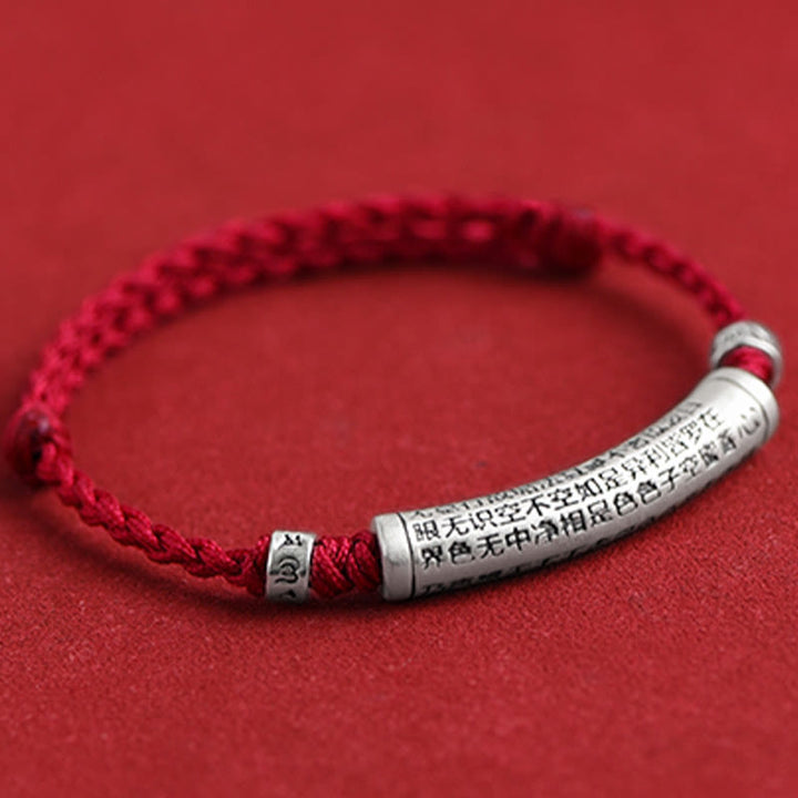 Buddha Stonesハンドメイド 999 スターリングシルバーOm Mani Padme Hum般若心経 彫刻 幸運 ロープ ブレスレット アンクレット