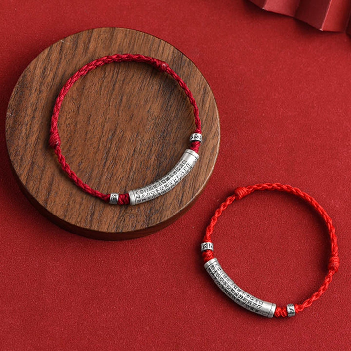 Buddha Stonesハンドメイド 999 スターリングシルバーOm Mani Padme Hum般若心経 彫刻 幸運 ロープ ブレスレット アンクレット