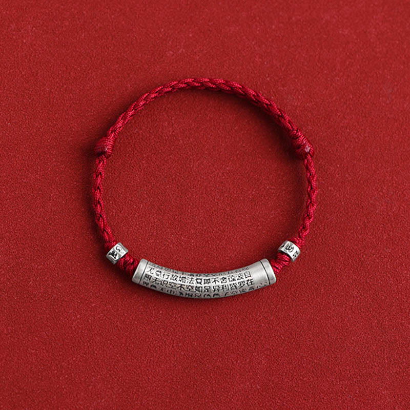 Buddha Stonesハンドメイド 999 スターリングシルバーOm Mani Padme Hum般若心経 彫刻 幸運 ロープ ブレスレット アンクレット