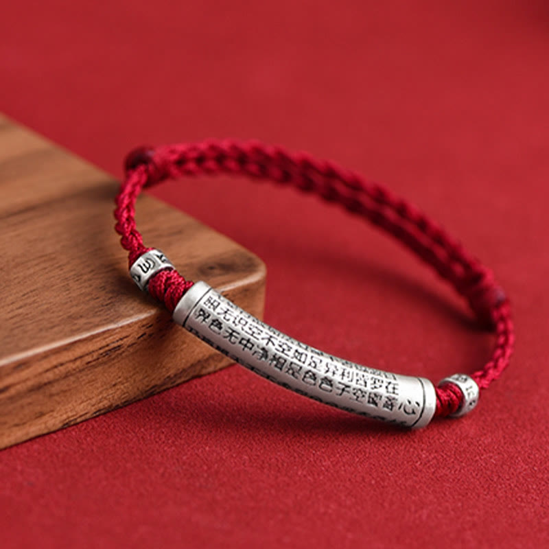 Buddha Stonesハンドメイド 999 スターリングシルバーOm Mani Padme Hum般若心経 彫刻 幸運 ロープ ブレスレット アンクレット