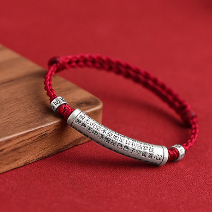 Buddha Stonesハンドメイド 999 スターリングシルバーOm Mani Padme Hum般若心経 彫刻 幸運 ロープ ブレスレット アンクレット
