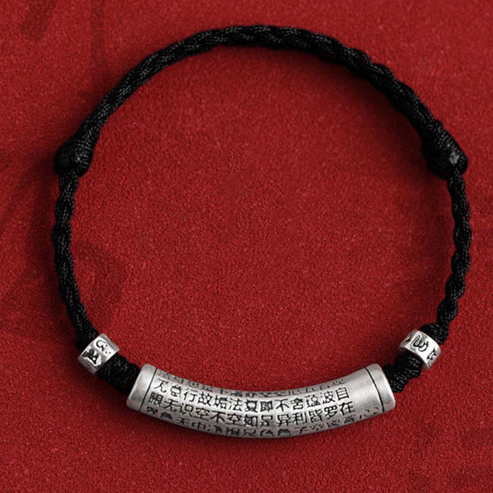 Buddha Stonesハンドメイド 999 スターリングシルバーOm Mani Padme Hum般若心経 彫刻 幸運 ロープ ブレスレット アンクレット