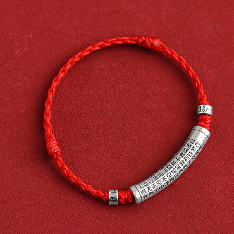 Buddha Stonesハンドメイド 999 スターリングシルバーOm Mani Padme Hum般若心経 彫刻 幸運 ロープ ブレスレット アンクレット