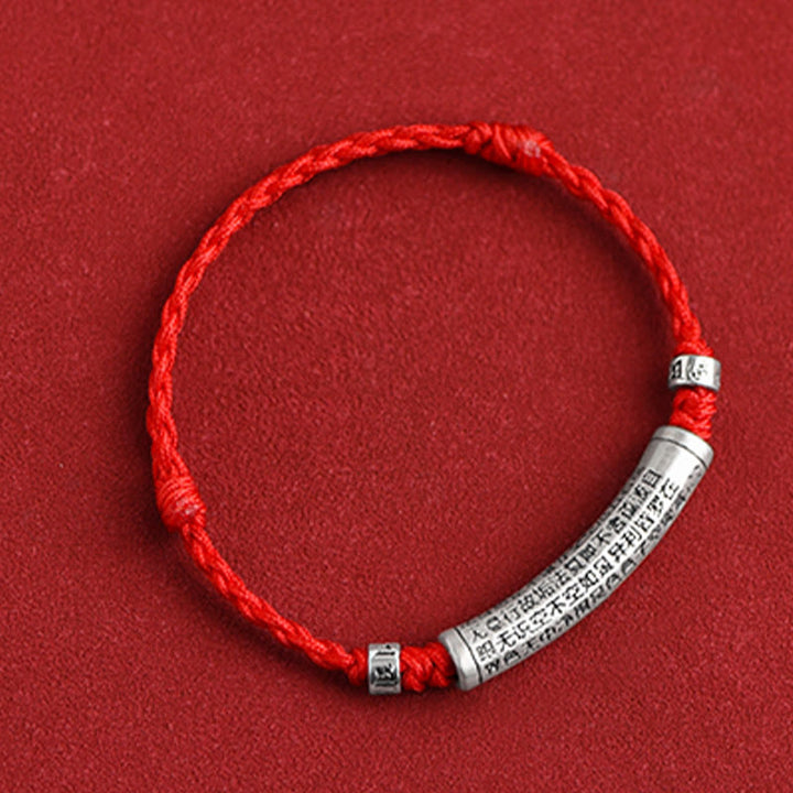 Buddha Stonesハンドメイド 999 スターリングシルバーOm Mani Padme Hum般若心経 彫刻 幸運 ロープ ブレスレット アンクレット