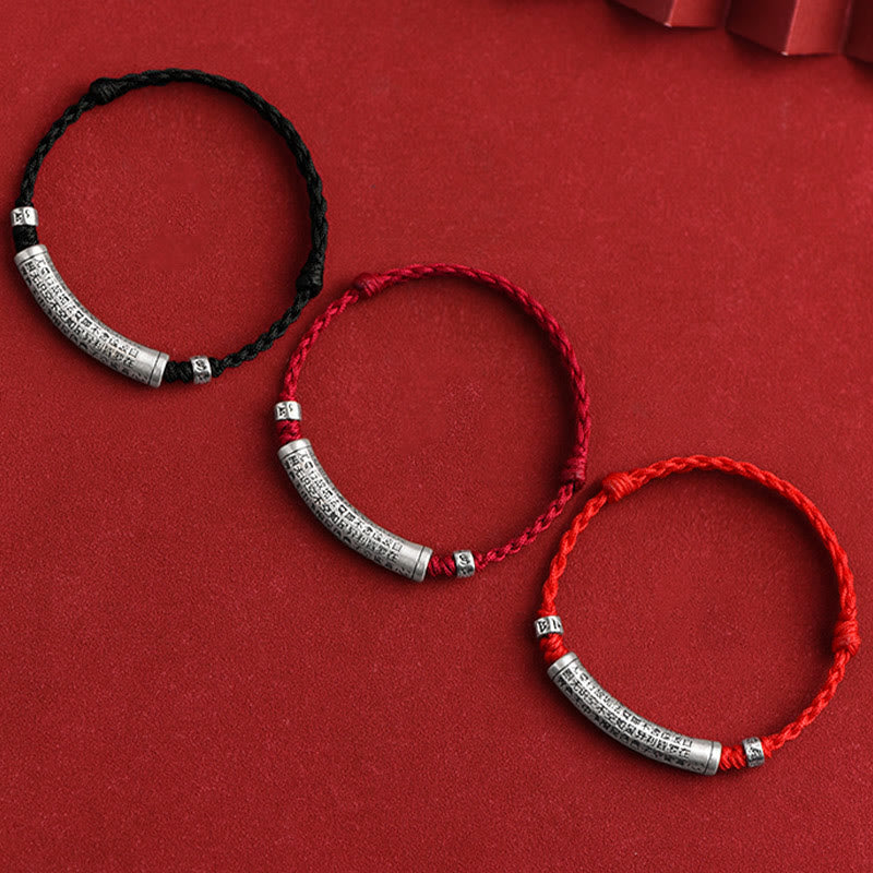 Buddha Stonesハンドメイド 999 スターリングシルバーOm Mani Padme Hum般若心経 彫刻 幸運 ロープ ブレスレット アンクレット
