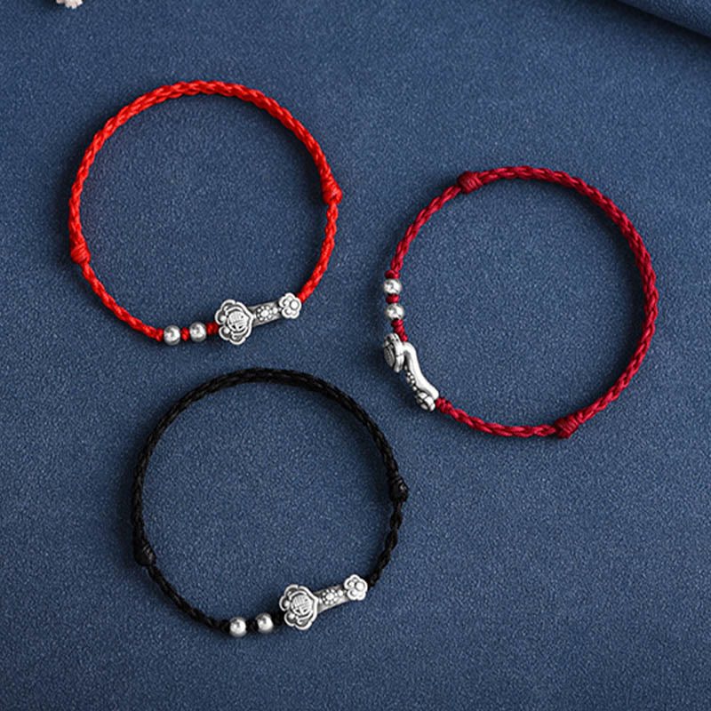 Buddha Stonesハンドメイド999スターリングシルバーフーキャラクターウィッシュ如意ハンドル幸運繁栄ロープブレスレットアンクレット - image 26