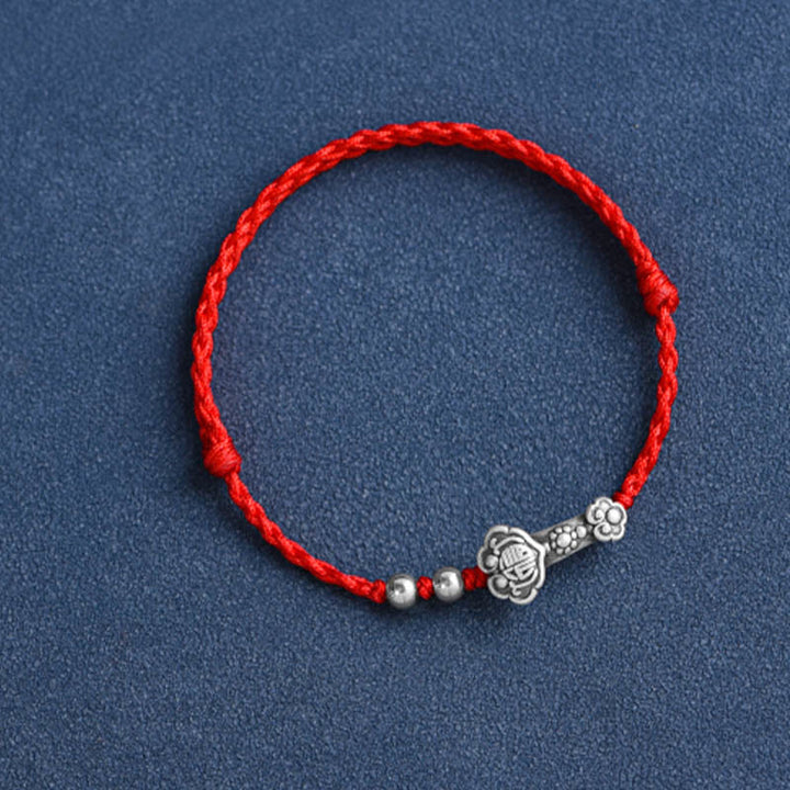 Buddha Stonesハンドメイド999スターリングシルバーフーキャラクターウィッシュ如意ハンドル幸運ロープブレスレットアンクレット
