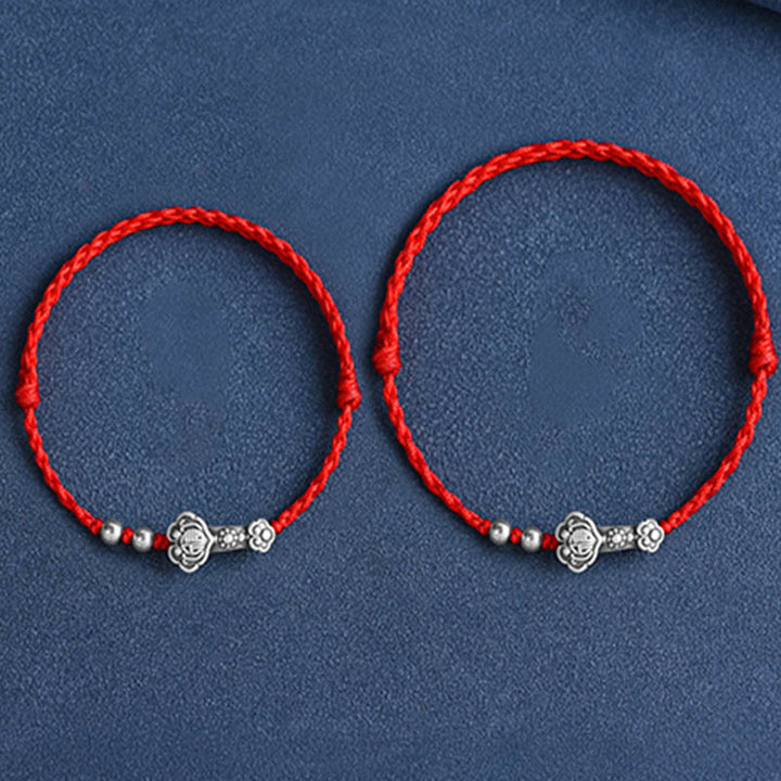 Buddha Stonesハンドメイド999スターリングシルバーフーキャラクターウィッシュ如意ハンドル幸運ロープブレスレットアンクレット
