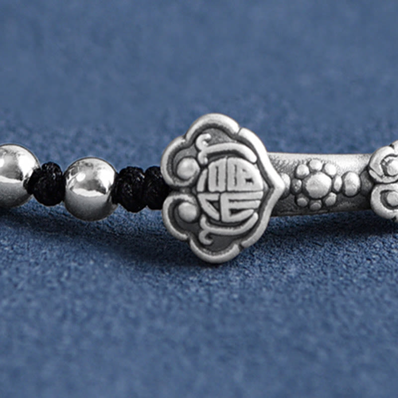 Buddha Stonesハンドメイド999スターリングシルバーフーキャラクターウィッシュ如意ハンドル幸運ロープブレスレットアンクレット