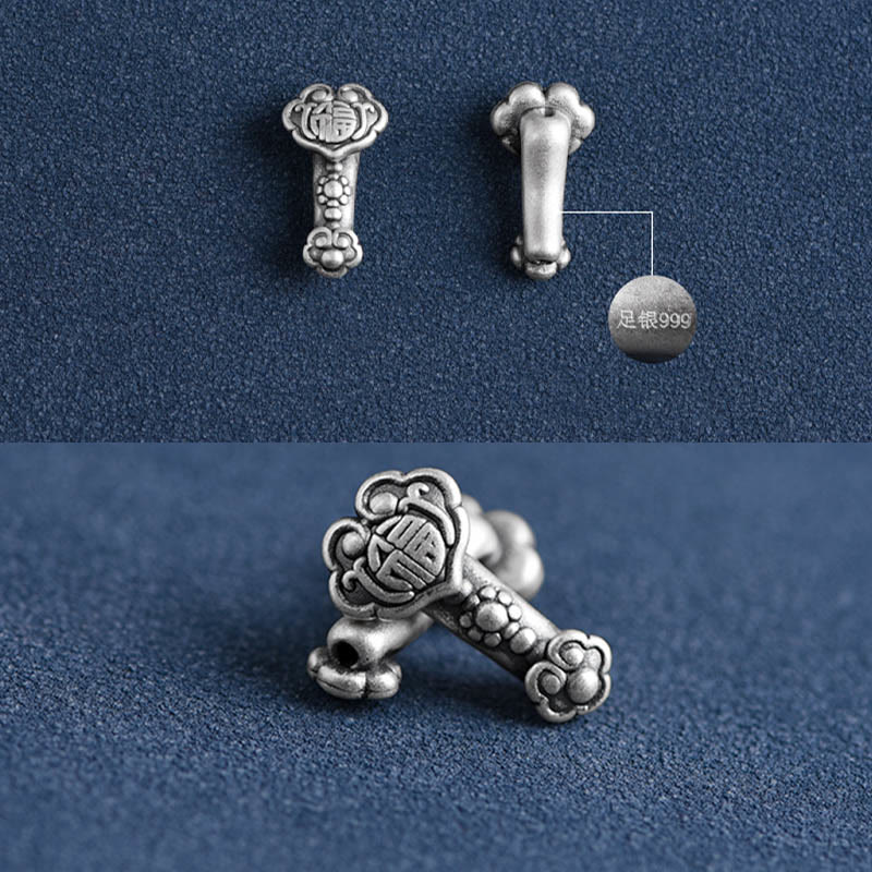 Buddha Stonesハンドメイド999スターリングシルバーフーキャラクターウィッシュ如意ハンドル幸運ロープブレスレットアンクレット