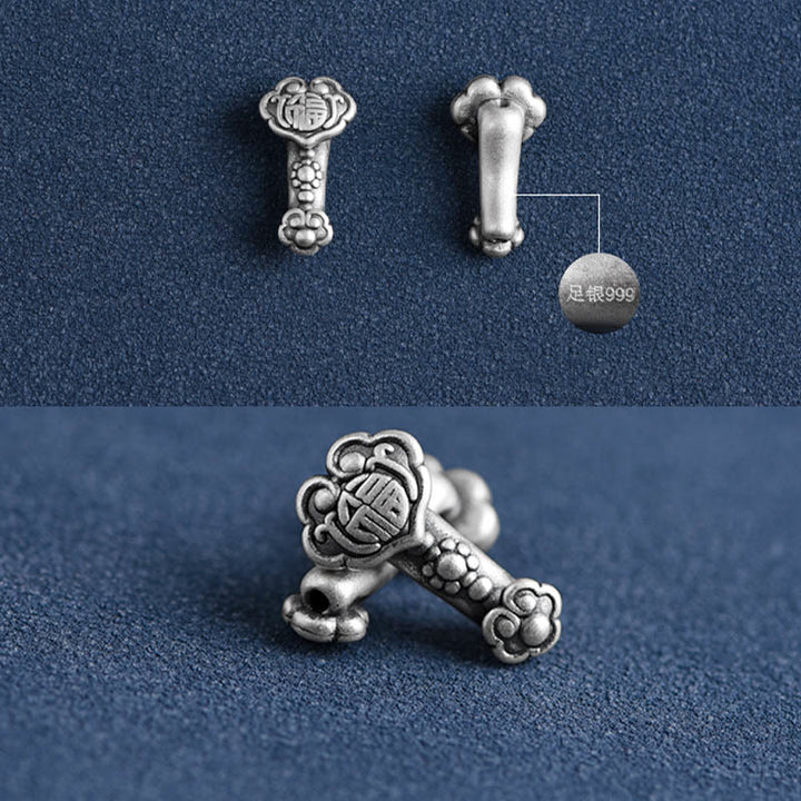 Buddha Stonesハンドメイド999スターリングシルバーフーキャラクターウィッシュ如意ハンドル幸運ロープブレスレットアンクレット