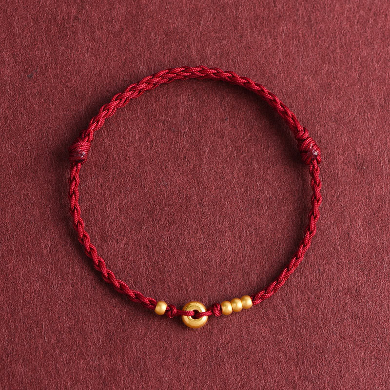Buddha Stones999ゴールド 小さな平和のお守りチャームデザイン ハンドメイド 幸運 編み込み ロープ ブレスレット アンクレット - アンクレット（円周18～30cm） - ダークレッド - image 12