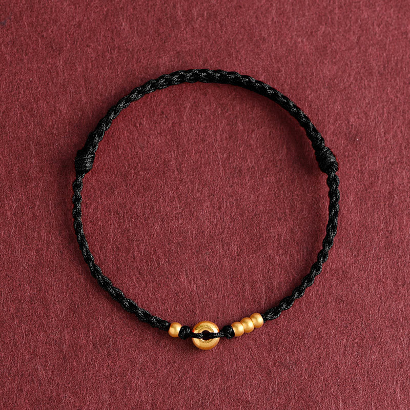 Buddha Stones999ゴールド 小さな平和バックルデザイン ハンドメイド 幸運 編み込み ロープ ブレスレット アンクレット