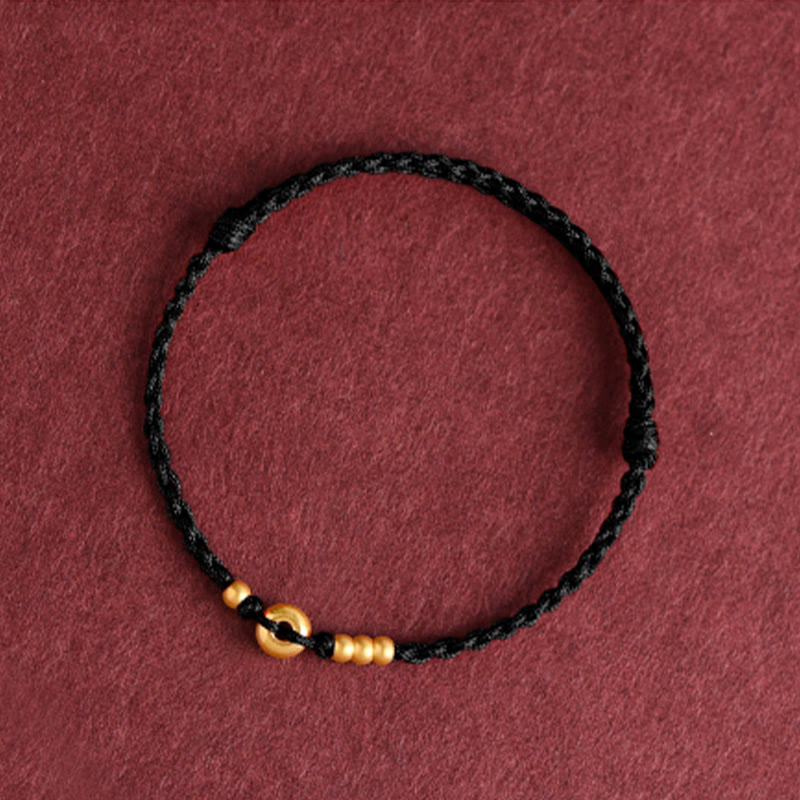 Buddha Stones999ゴールド 小さな平和バックルデザイン ハンドメイド 幸運 編み込み ロープ ブレスレット アンクレット