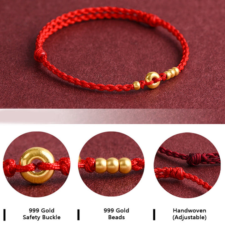 Buddha Stones999ゴールド 小さな平和バックルデザイン ハンドメイド 幸運 編み込み ロープ ブレスレット アンクレット