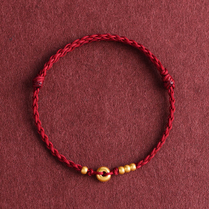 Buddha Stones999ゴールド 小さな平和バックルデザイン ハンドメイド 幸運 編み込み ロープ ブレスレット アンクレット