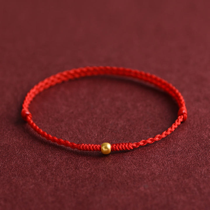 Buddha Stones999ゴールド ミニビーズデザイン ハンドメイド 強度 編み込みロープ ブレスレット アンクレット