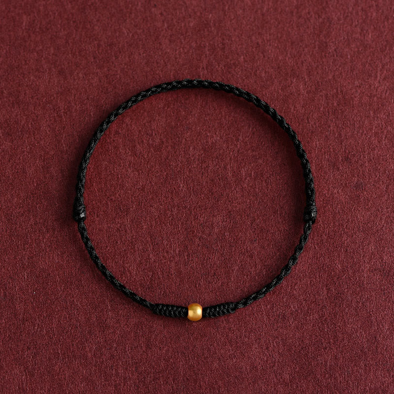 Buddha Stones999ゴールド ミニビーズデザイン ハンドメイド 強度 編み込みロープ ブレスレット アンクレット