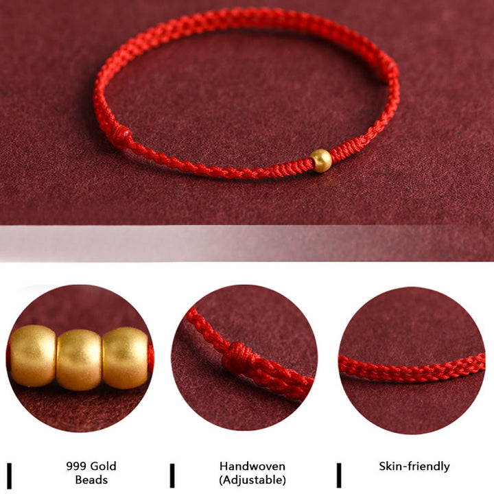 Buddha Stones999ゴールド ミニビーズデザイン ハンドメイド 強度 編み込みロープ ブレスレット アンクレット