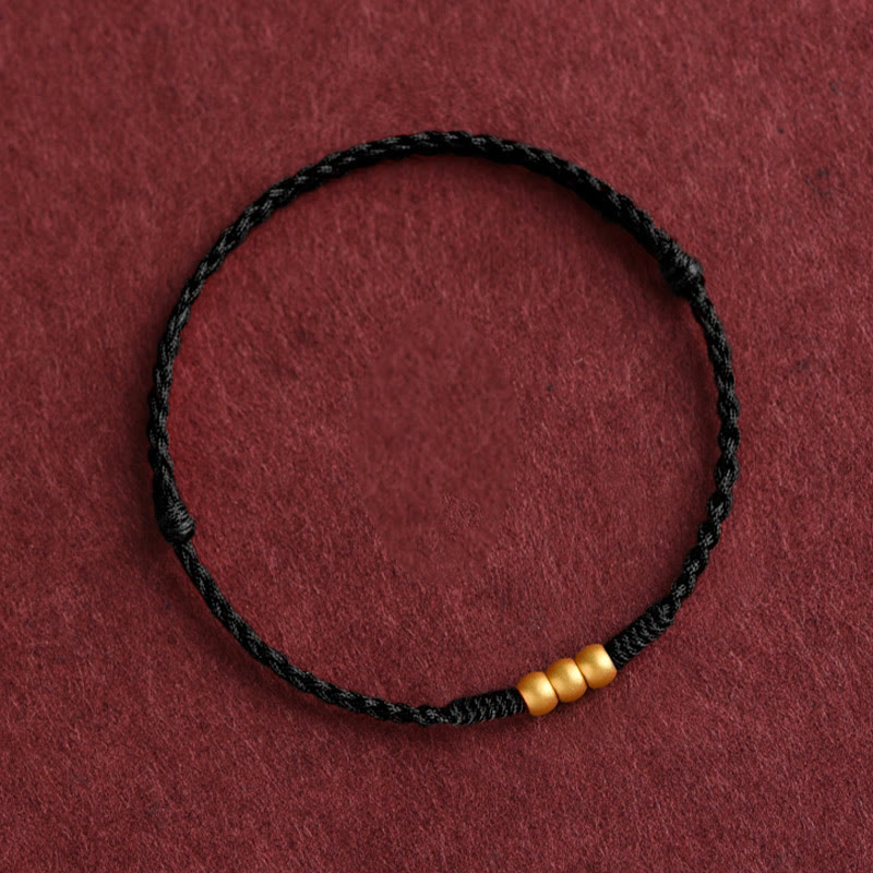 Buddha Stones999ゴールド ミニビーズデザイン ハンドメイド 強度 編み込みロープ ブレスレット アンクレット