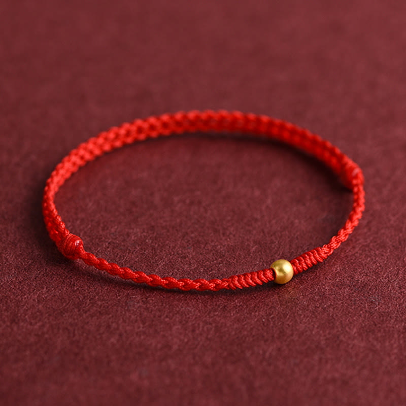Buddha Stones999ゴールド ミニビーズデザイン ハンドメイド 強度 編み込みロープ ブレスレット アンクレット
