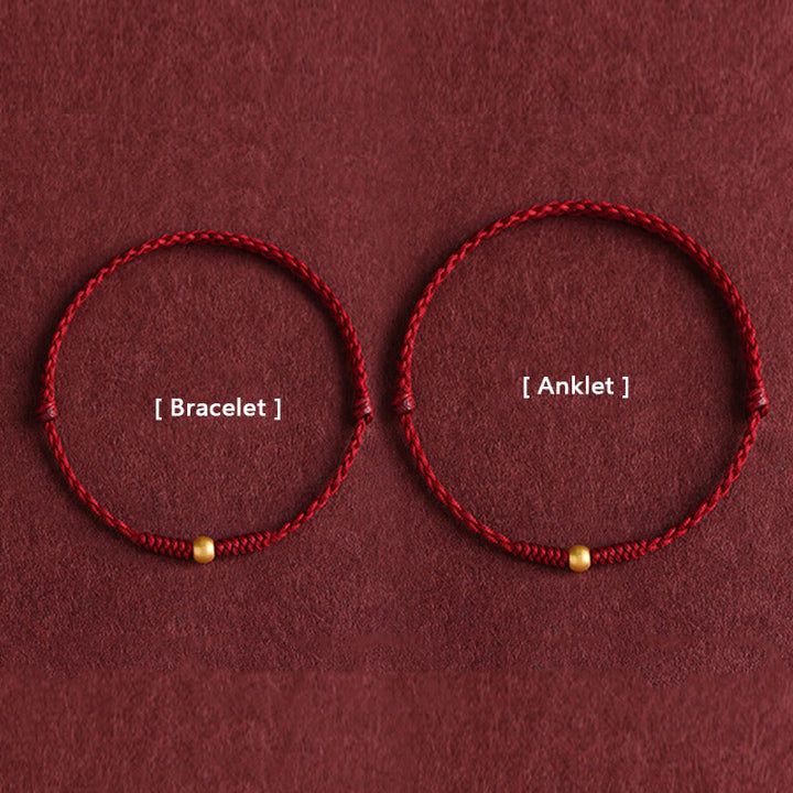 Buddha Stones999ゴールド ミニビーズデザイン ハンドメイド 強度 編み込みロープ ブレスレット アンクレット
